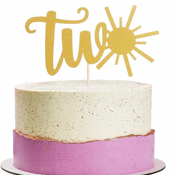 Cake Topper Sun Two Birthday - Single-sided Gold Glitter Sunshine 2nd Birthdy Cake Topper, Sun Tw... | Amazon (US)