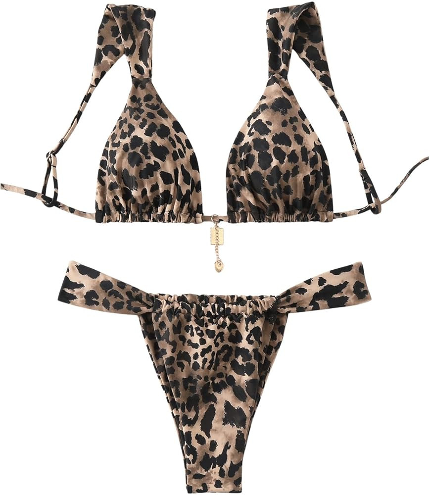 WDIRARA Women's 2 Piece Leopard Print Swimsuits Triangle High Waisted Bathing Suit Brazilian Biki... | Amazon (US)