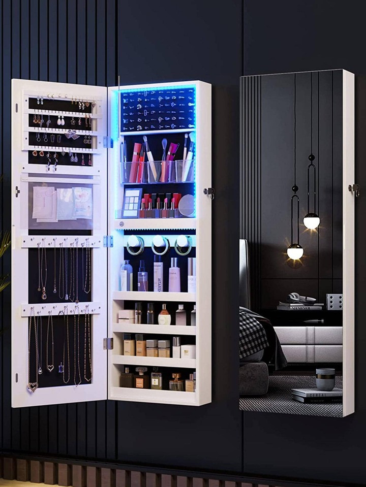 Jewelry Armoire with Mirror 4 Tier Storage Over the Door Jewelry Organizer with Mirror,Full Lengt... | SHEIN