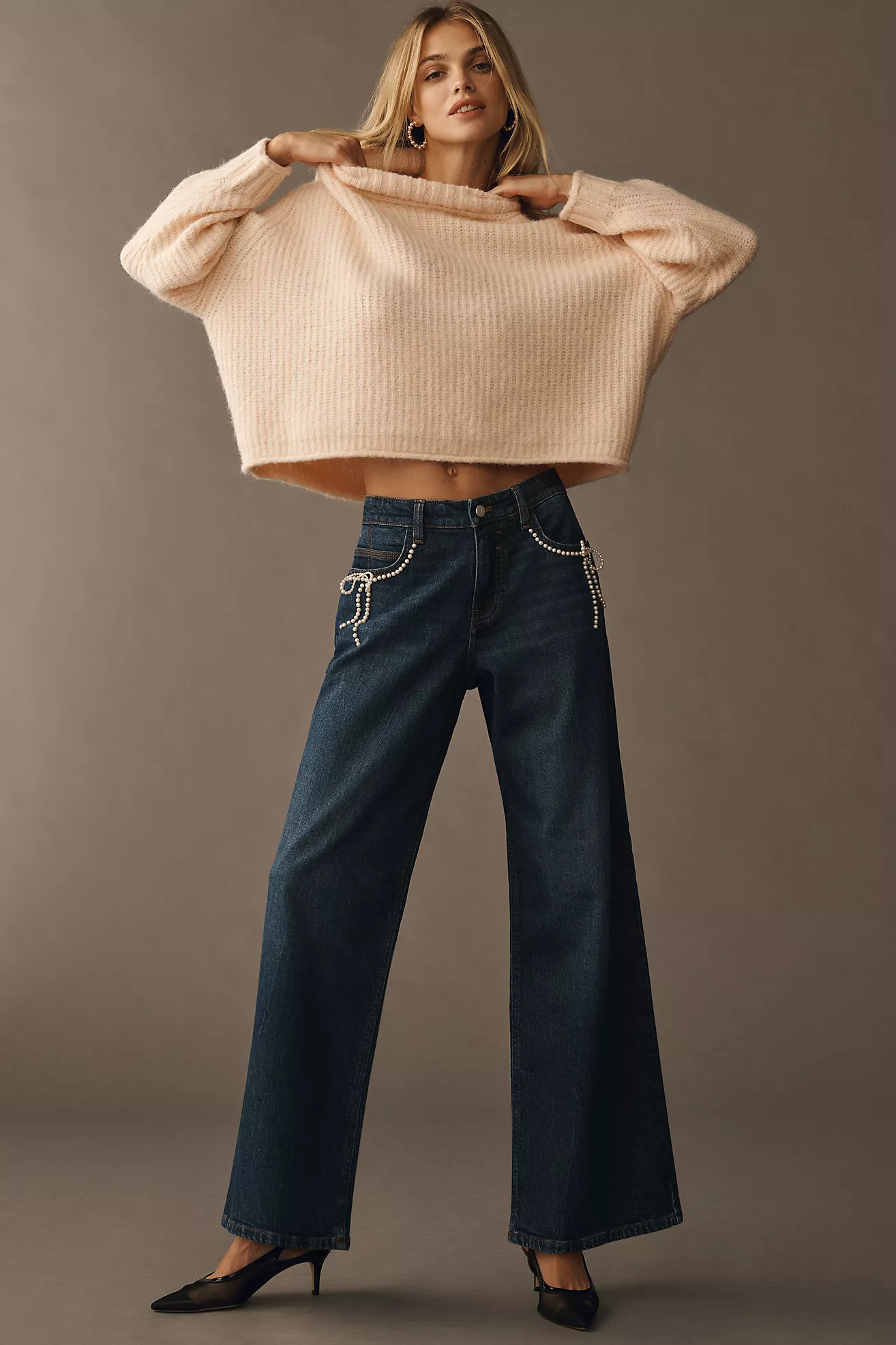 Pilcro Pearl-Embellished Low-Rise Wide-Leg Jeans | Anthropologie (US)