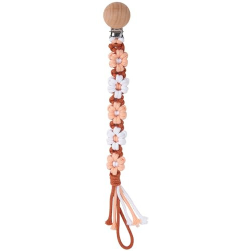 Symbolife Pacifier Clip for Boys Girls Floral Daisy Macrame Baby Paci Clip Pacifier Holder Leash Boho Wooden Clips Handmade Braided Cotton Binky Clips (1pack:Caramel Style A) | Amazon (US)