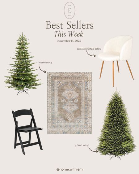 Here are the best sellers from all my posts this week! Prelit Christmas trees, artificial Christmas tree, fake tree, dining chair, Boucle dining chair, folding chair, folding dining chair, washable rug, neutral rug.

#LTKSeasonal #LTKHoliday #LTKhome