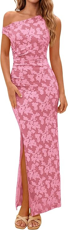 PRETTYGARDEN Womens Floral One Shoulder Maxi Dress 2026 Summer Spring Bodycon Ruched Side Slit El... | Amazon (US)