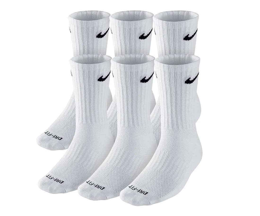 NIKE Dri-FIT Cushion Crew Training Socks (6 Pair) White With Traditional Black Swoosh Logo ADULT ... | Amazon (US)