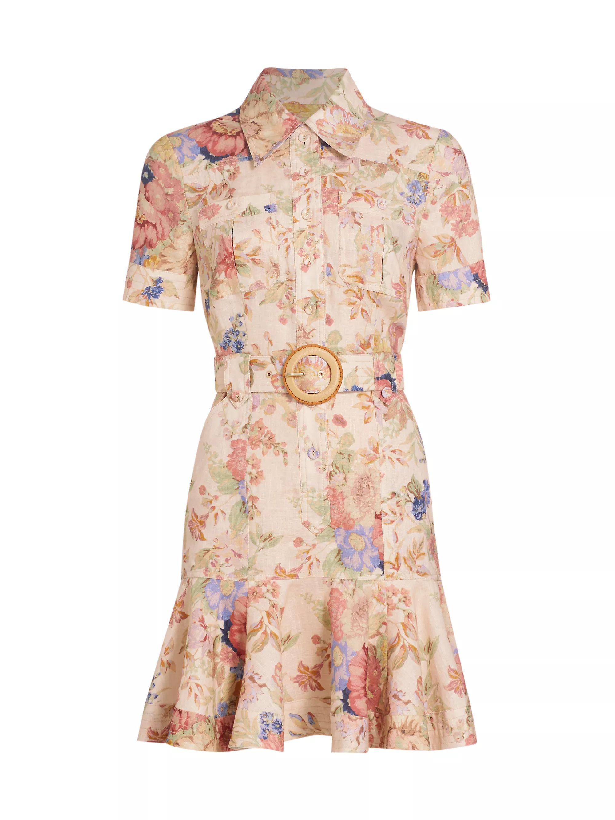 August Belted Floral Linen Minidress | Saks Fifth Avenue