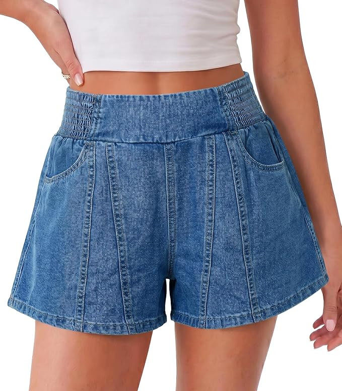 Cicy Bell Womens Summer Pull on Jean Shorts Casual Trendy Elastic High Waisted Denim Shorts Baggy... | Amazon (US)