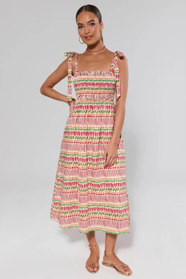 Multi Printed Smocked Maxi Dress | Avara