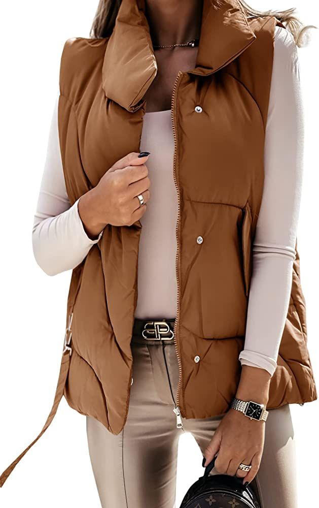 Imily Bela Womens Quilted Vest Zip Up Casual Stand Collar Lightweight Winter Outerwear Jacket | Amazon (US)