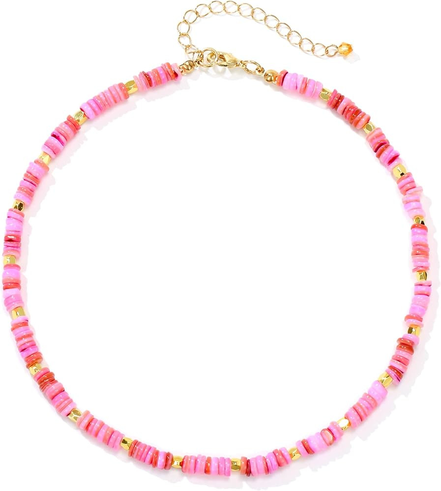 Heishi Style Gemstone Puka Shell Beaded Choker Necklace for Women, Hawaiian Handmade Summer Beach... | Amazon (US)