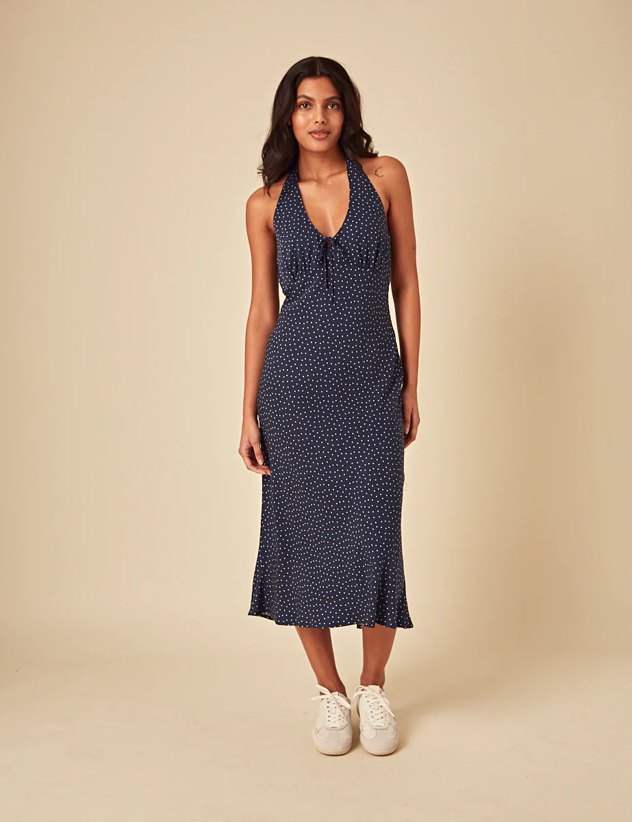 Navy Polka Dot Lyne Midi Dress | Nobody's Child
