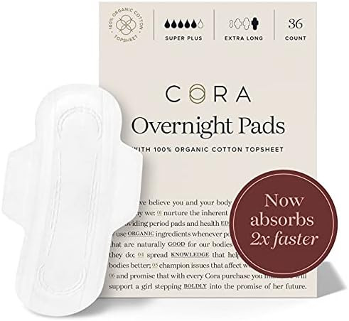 Cora Organic Pads | Ultra Thin Period Pads with Wings | Overnight Absorbency | Ultra-Absorbent Sa... | Amazon (US)