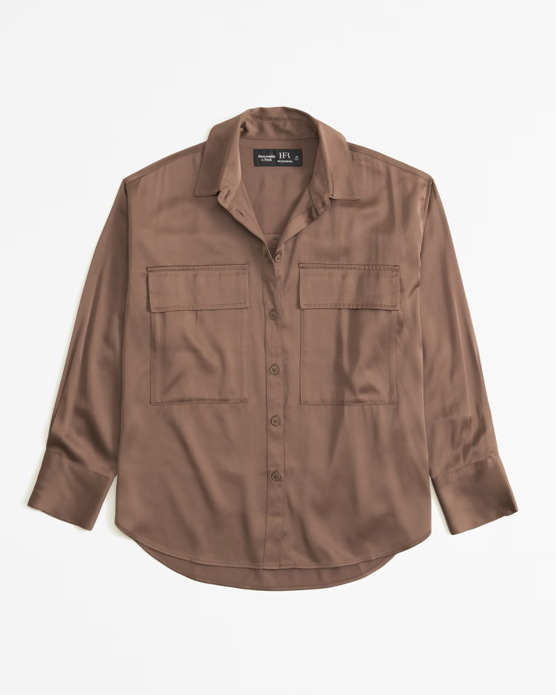 Oversized Satin Button-Up Shirt | Abercrombie & Fitch (UK)