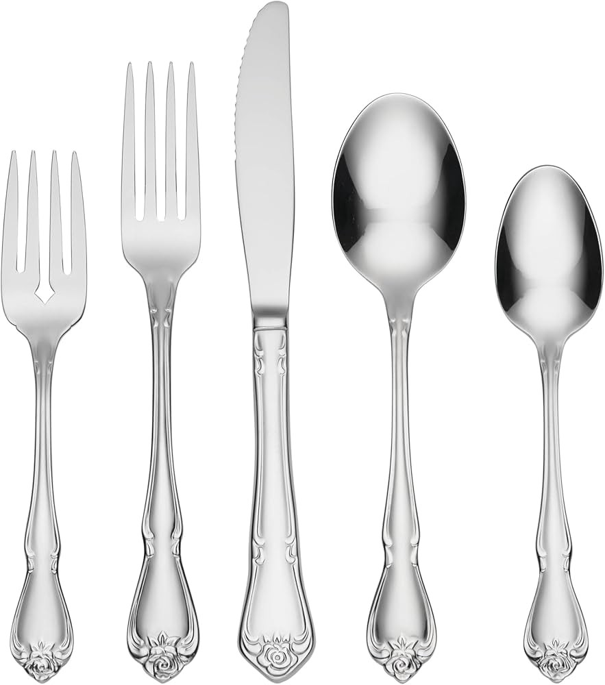 Oneida True Rose 45 Piece Everyday Flatware, Service for 8, 18/0 Stainless Steel, Silverware Set,... | Amazon (US)