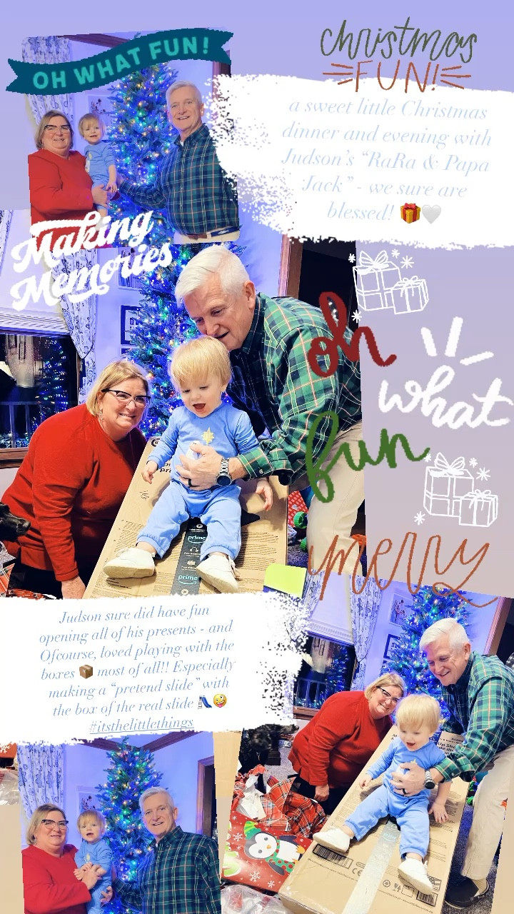 a sweet little Christmas dinner and evening with Judson’s “RaRa & Papa Jack” - we sure are blessed! 🎁🤍

Judson sure did have fun opening all of his presents - and Ofcourse, loved playing with the boxes 📦 most of all!! Especially making a “pretend slide” with the box of the real slide 🛝🤪 #itsthelittlethings

#LTKSeasonal #LTKHoliday
