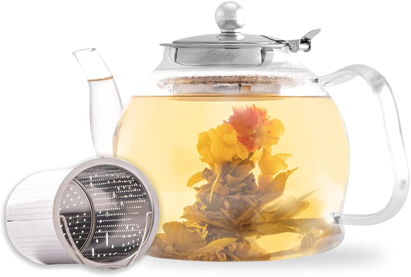Aserson 1200 ml/40 oz Glass Teapot, Heat Resistant, Stainless Steel Infuser, Handmade, Leaf Tea Brew | Amazon (US)