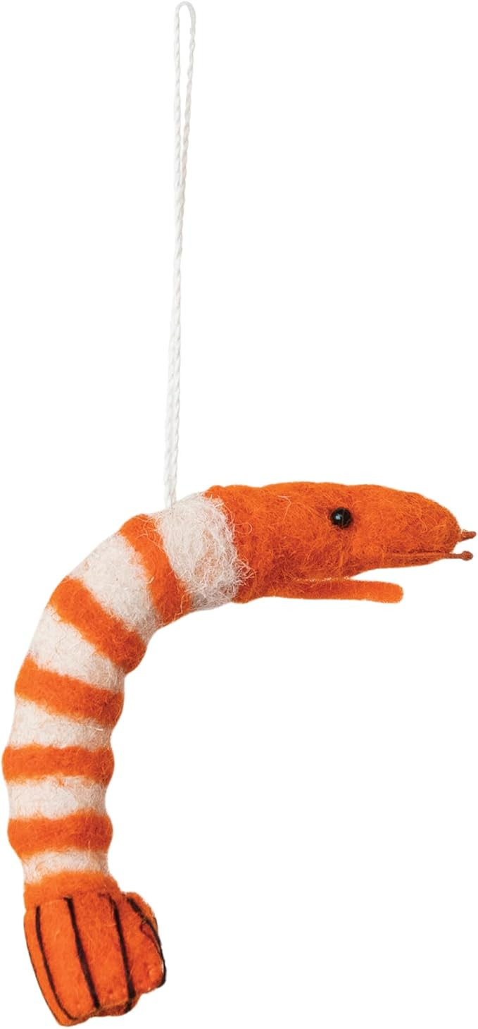 Creative Co-Op Handmade Wool Felt Shrimp Ornament, Orange Color and White | Amazon (US)