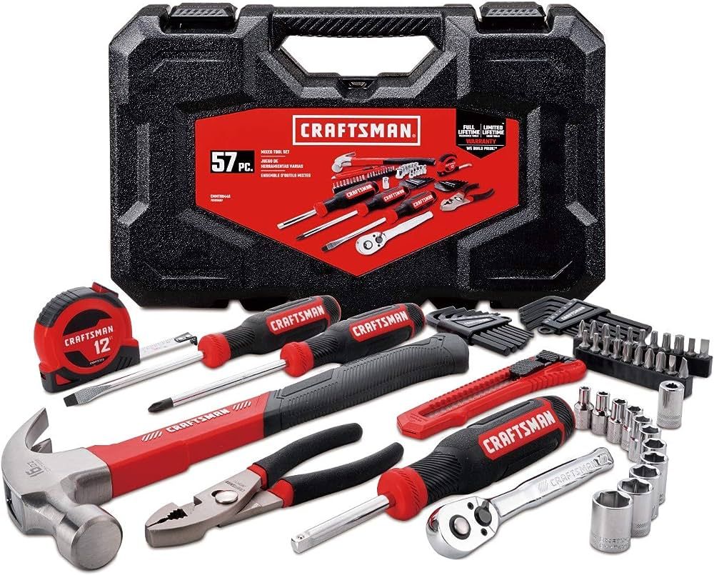 CRAFTSMAN Home Tool Kit / Mechanics Tool Set, 57-Piece, Hammer, Screwdrivers, Drill Bits, Sockets... | Amazon (US)