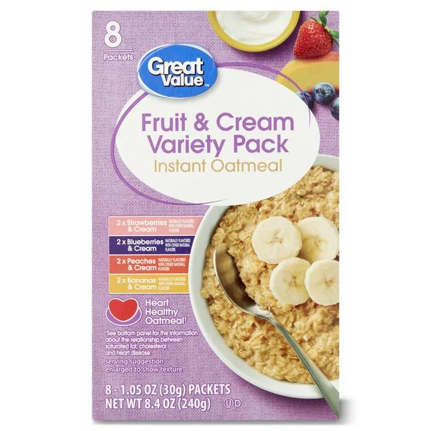 Great Value Instant Oatmeal Variety Pack, 1.23 oz, 10 Packets - Walmart.com | Walmart (US)