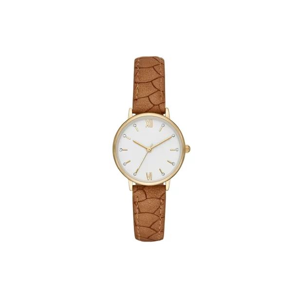 Time and Tru Women's Crystal Accent Gold Tone Watch with Textured Strap - Walmart.com | Walmart (US)