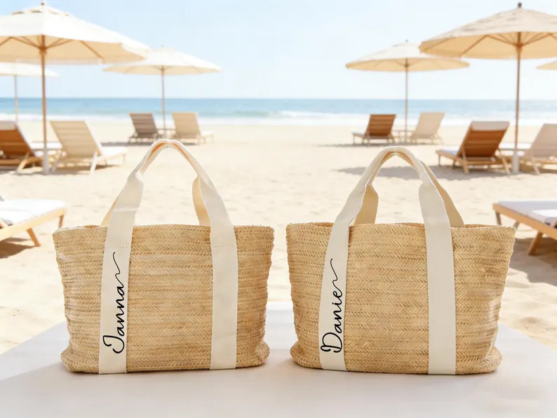 Woven Straw Tote Bag, Personalized Summer Travel Shoulder Bag, Beach Gift Tote - Etsy | Etsy (Global)