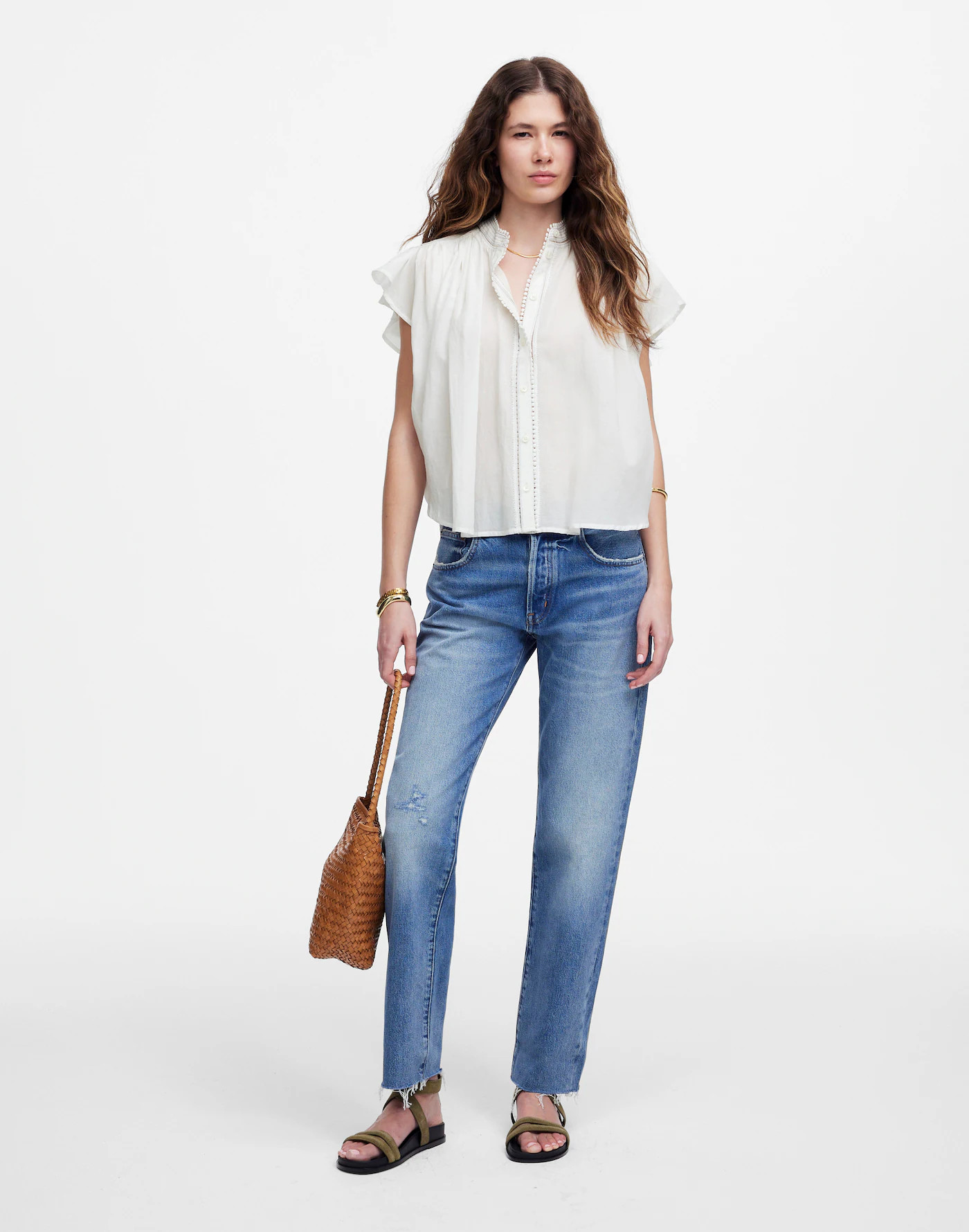 Shirred Lace-Trim Top | Madewell