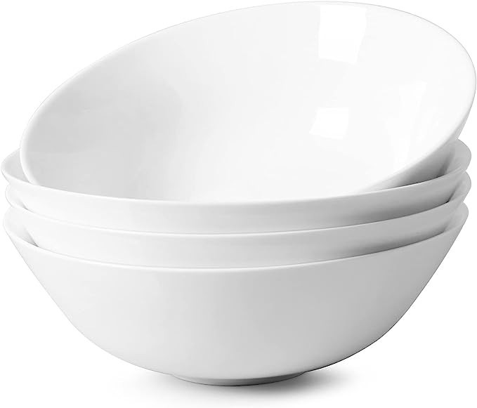 DOWAN Salad Bowls, 32 Oz Ceramic Pasta Bowls, 7 Inches Wide and Shallow Large Soup Bowls, White B... | Amazon (US)