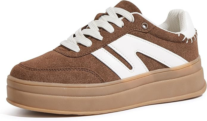 LUCKY STEP Women's Platform Retro Fashion Sneakers Classic Casual Gum Rubber Sole Skate Trainer T... | Amazon (US)