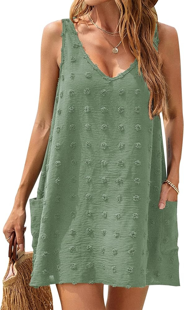 Blooming Jelly Womens Casual Sun Summer Dresses Swiss Polka Dot Beach Cover Up V Neck Tank Dress ... | Amazon (US)