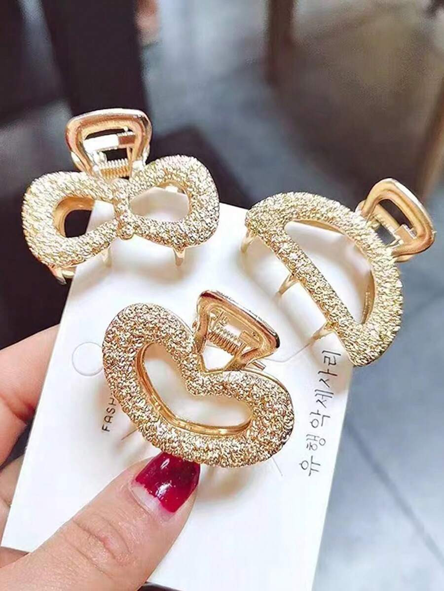 3pcs Elegant Small Hollow Hair Grip, Golden Metal Hair Clips, Women Girls Daily School Casual Dec... | SHEIN
