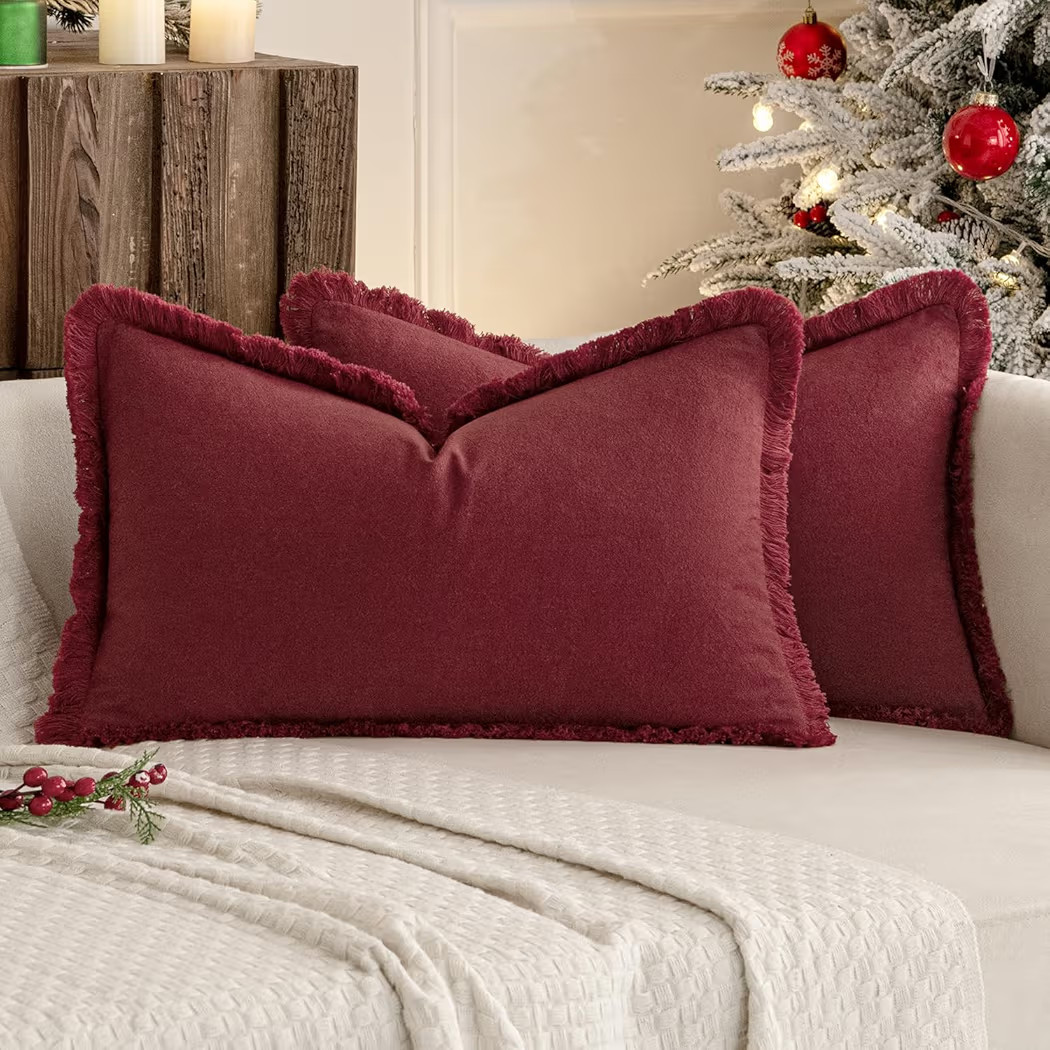 MIULEE Throw Pillow Covers Boho Farmhouse 12x20 Christmas Set of 2 Decorative Burgundy Red Couch ... | Amazon (US)
