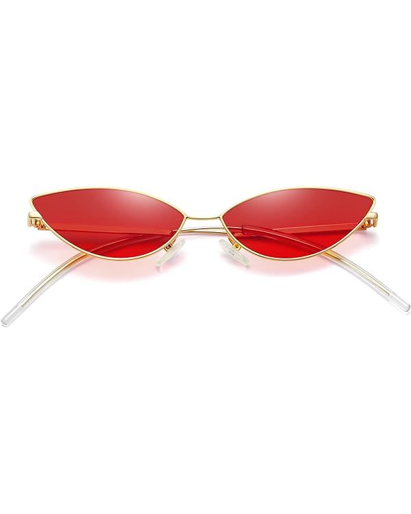 MEETSUN Retro Vintage Small Cat Eye Sunglasses For Women Men Narrow Oval Glasses Petals Shape Cur... | Amazon (US)