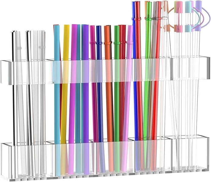 9.6” Large Acrylic Straw Holder for Cabinet Door, Reusable Adjustable Two-Part Straws Organizer... | Amazon (US)