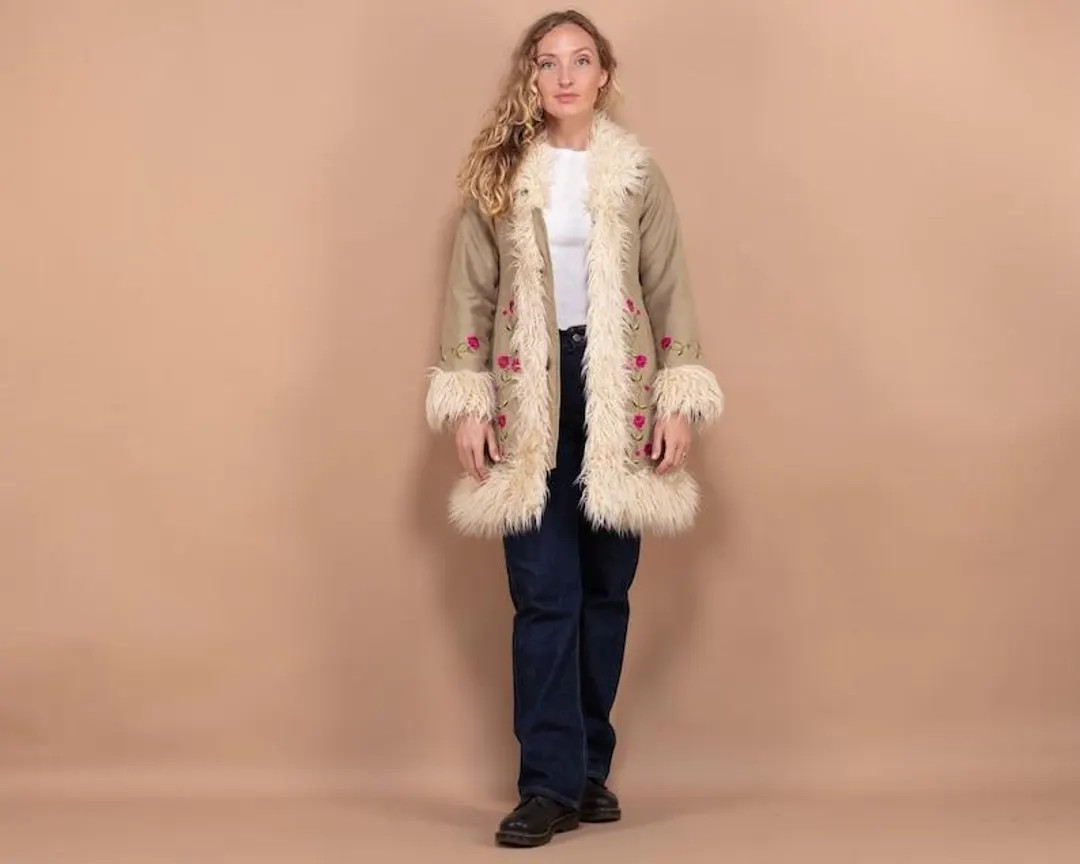 Faux Penny Lane Coat 90s, Size XS, Women Beige Suede Coat, Afghan Coat, Vintage Hippie Coat, Long... | Etsy (US)
