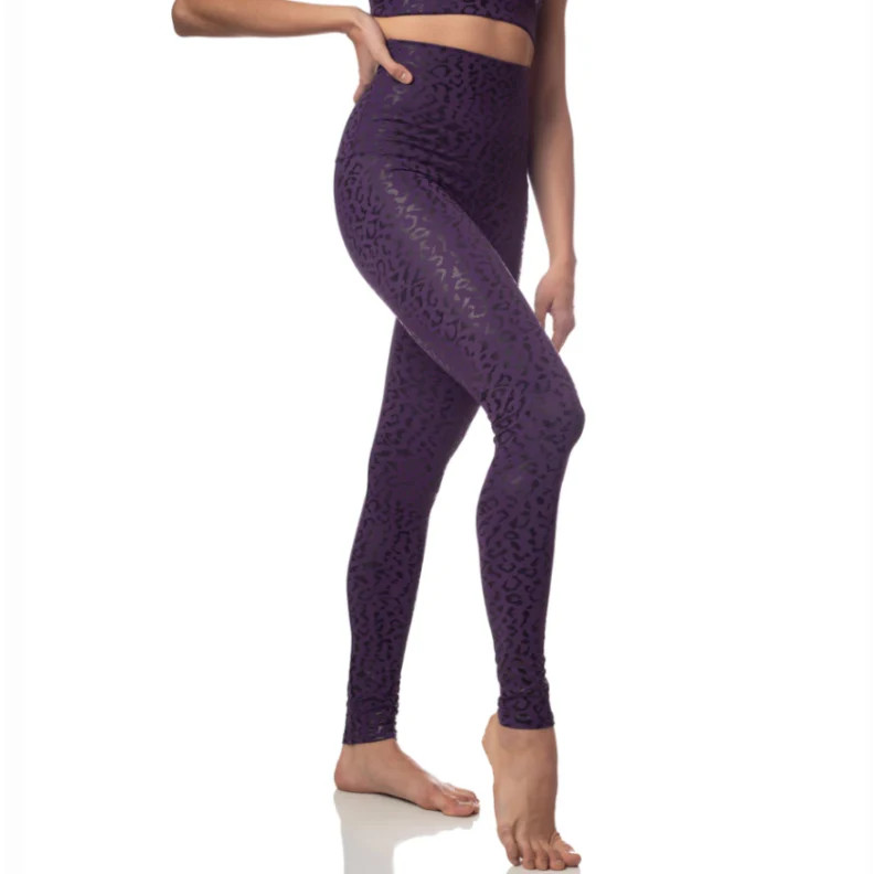 Leopard Foil Legging - Eggplant | simplyWORKOUT
