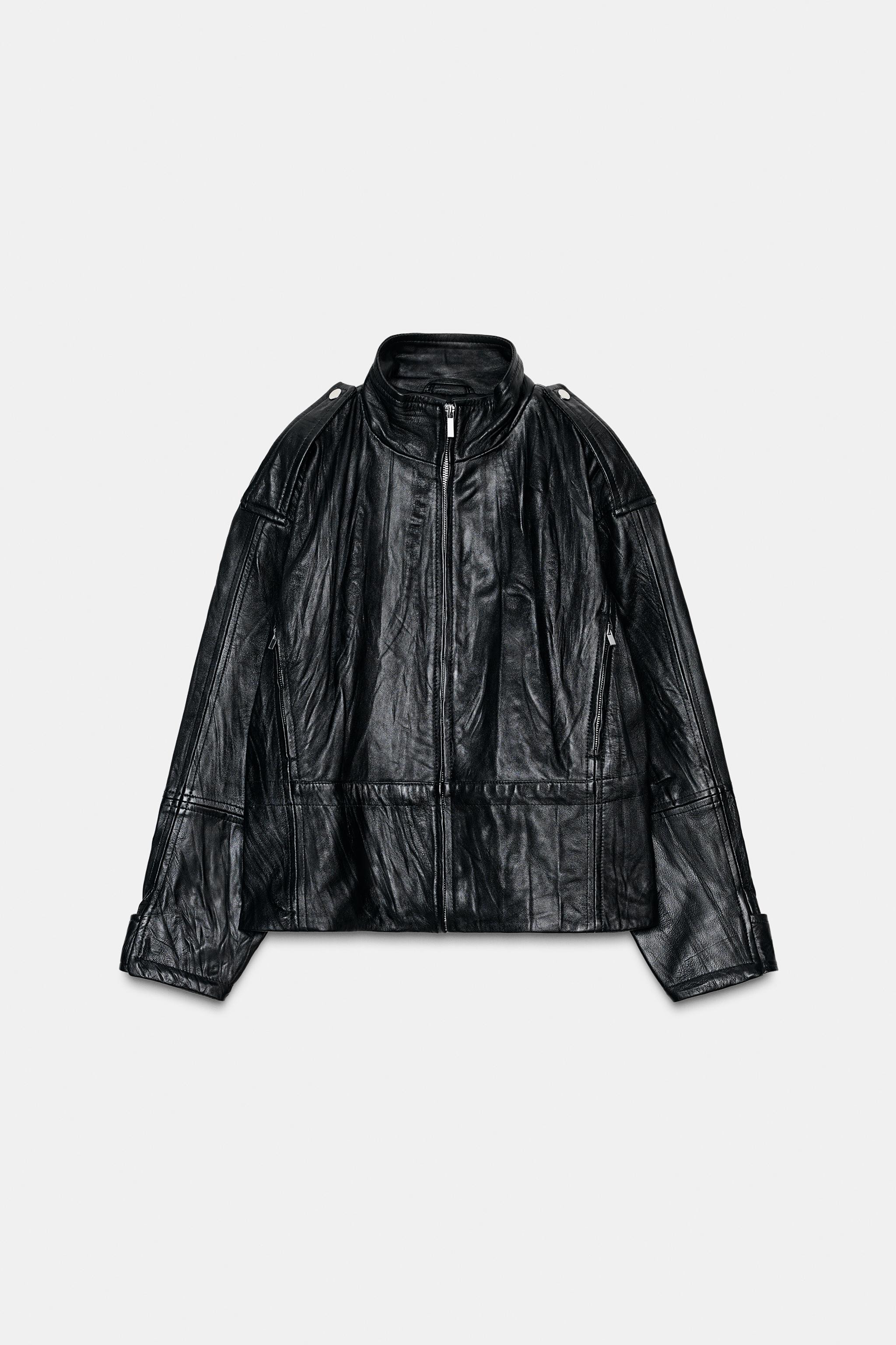 100% LEATHER CRINKLE-EFFECT JACKET | Zara UK