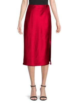 Renee C. High Slit Satin Midi Skirt on SALE | Saks OFF 5TH | Saks Fifth Avenue OFF 5TH
