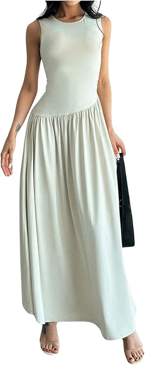 Women's Summer Dress Sleeveless Crewneck High Waist Tank Dress Casual Long Maxi Dress Trendy | Amazon (US)