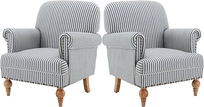 Kmax Fabric Accent Chair Mid Century Modern Sofa Chair with Nailhead Arm Wood Legs Upholstered Se... | Amazon (US)
