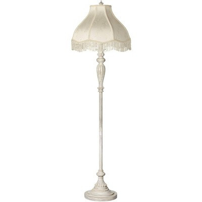 360 Lighting Vintage Shabby Chic Floor Lamp 60" Tall Antique White Cream Scallop Fabric Dome Shade Fringe for Living Room Reading Bedroom | Target