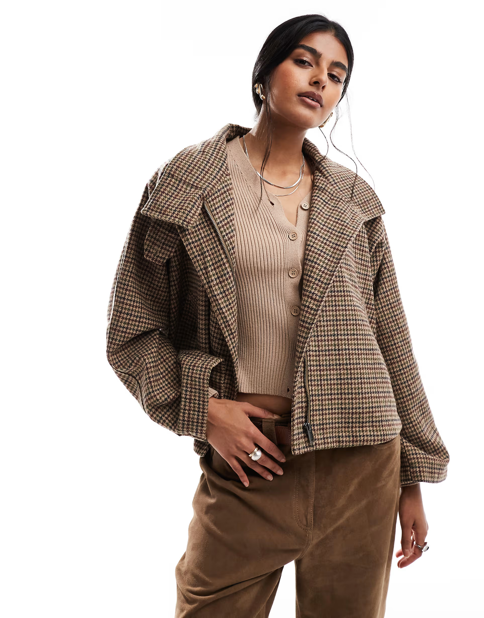 ASOS DESIGN cape swing crop trench in heritage plaid | ASOS (Global)