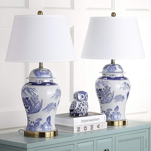 SAFAVIEH Table Lamp Blue White Set of 2 | Amazon (US)