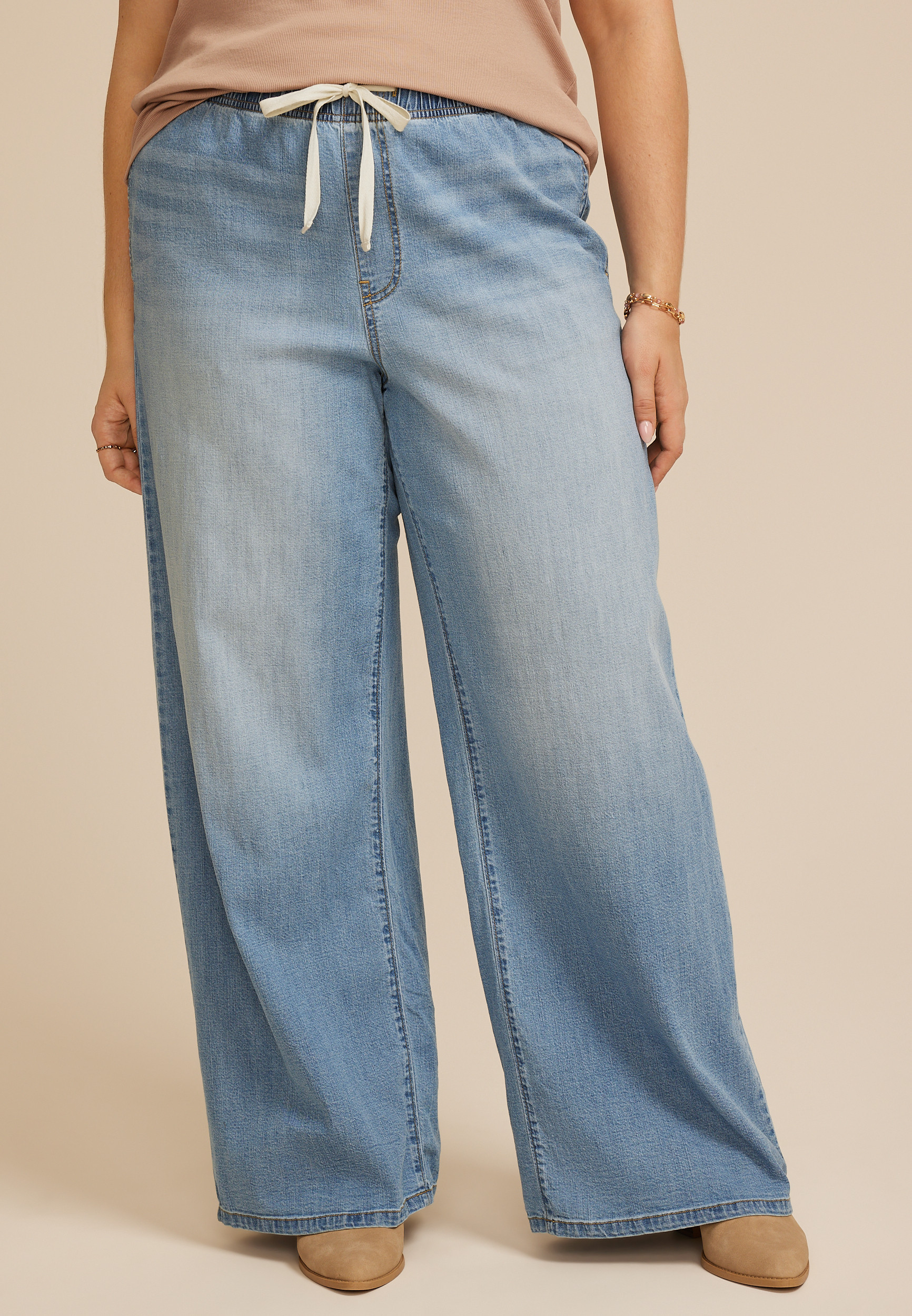 Maurices Plus Size Jeans Women's Jeans Soft High Rise Pull On Wide Leg Jean Blue Denim | Maurices