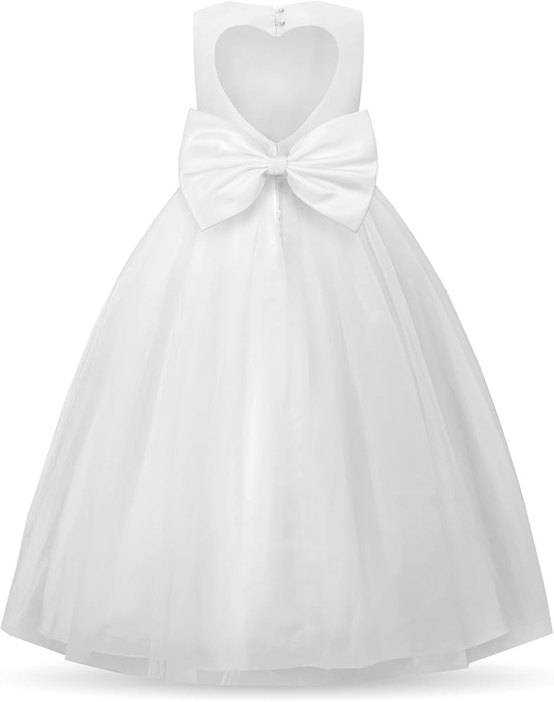 Uhnice Flower Girl Pearl Dress Tulle Ball Gown Bow Prom with Heart Cutout for Wedding Birthday Pa... | Amazon (US)