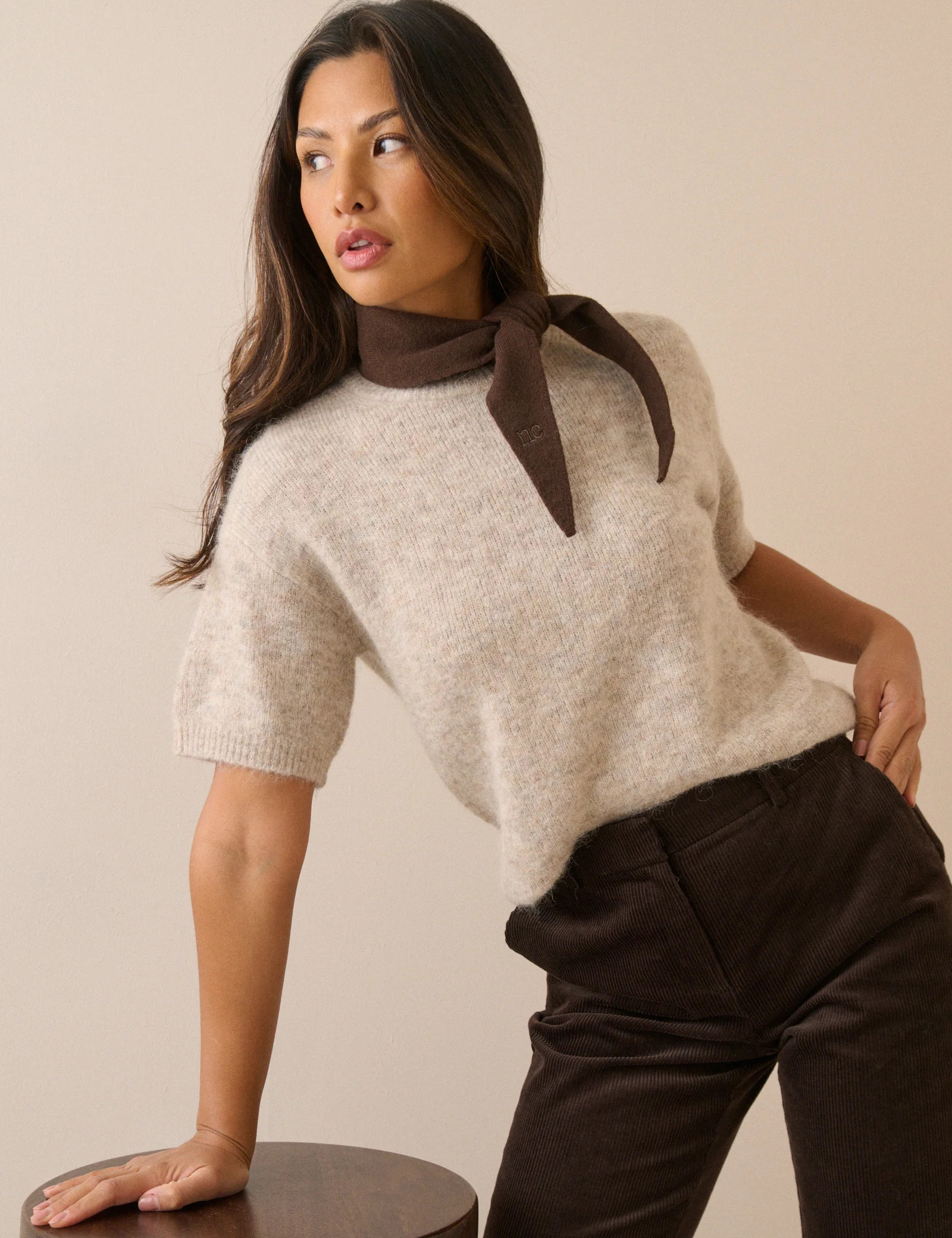 Oatmeal Marl Oversized Knitted Top | Nobody's Child