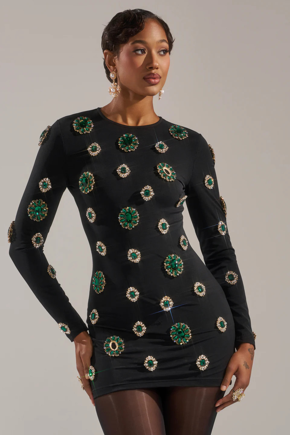 BLING BLING MESH MINI DRESS WITH RHINESTONE EMBELLISHMENTS | AKIRA