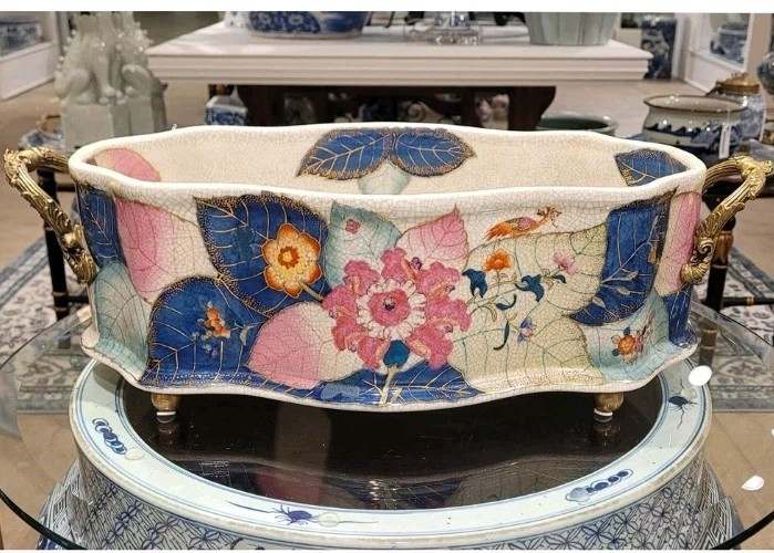 Tobacco Leaf Porcelain Large Cachepot Planter-22'' x 6.5'H | eBay US