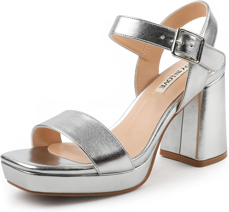 JOY IN LOVE Women's Chunky Platform High Heels Ankle Strap Block Heel Sandals | Amazon (US)