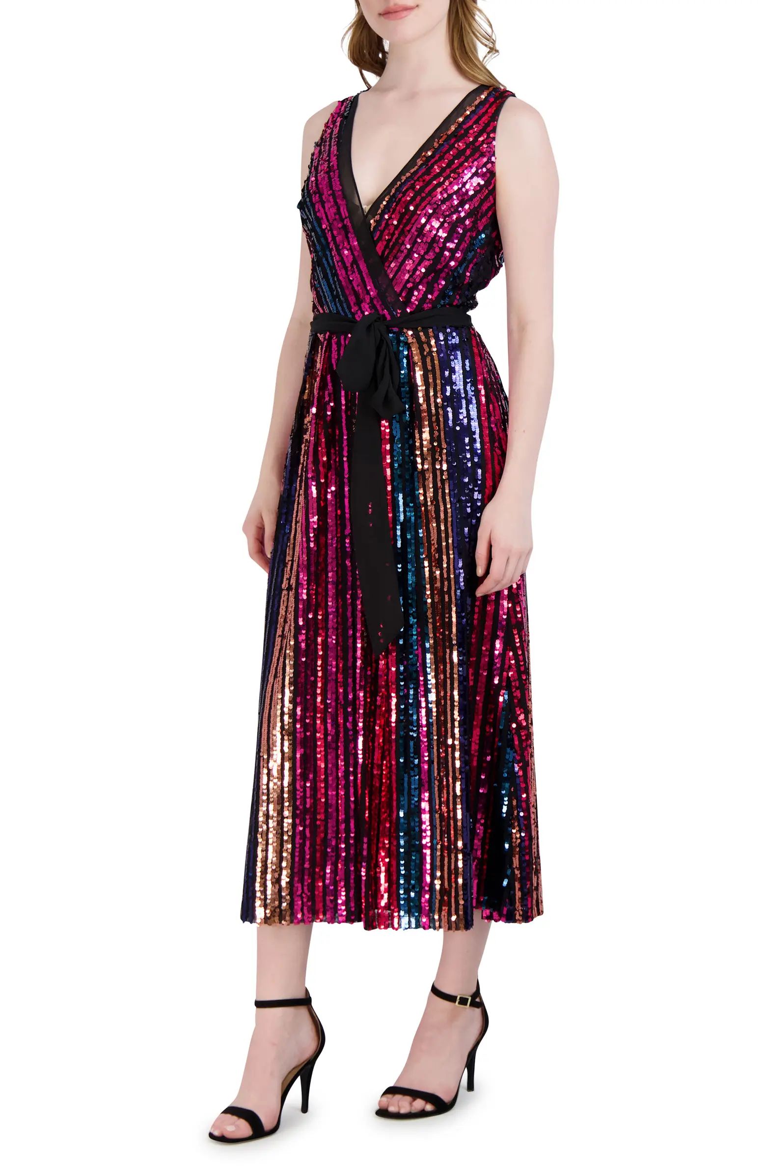 Julia Jordan Rainbow Sequin Stripe Fit & Flare Cocktail Dress | Nordstrom | Nordstrom