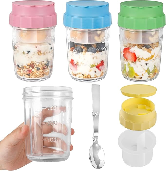 4 Pack Overnight Oats Containers with Lids, 16oz Overnight Oats Jars, Glass Yogurt Containers wit... | Amazon (US)