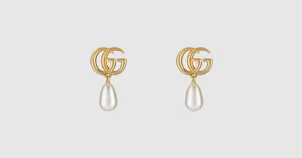 GG Marmont pearl drop earrings | Gucci (CA)
